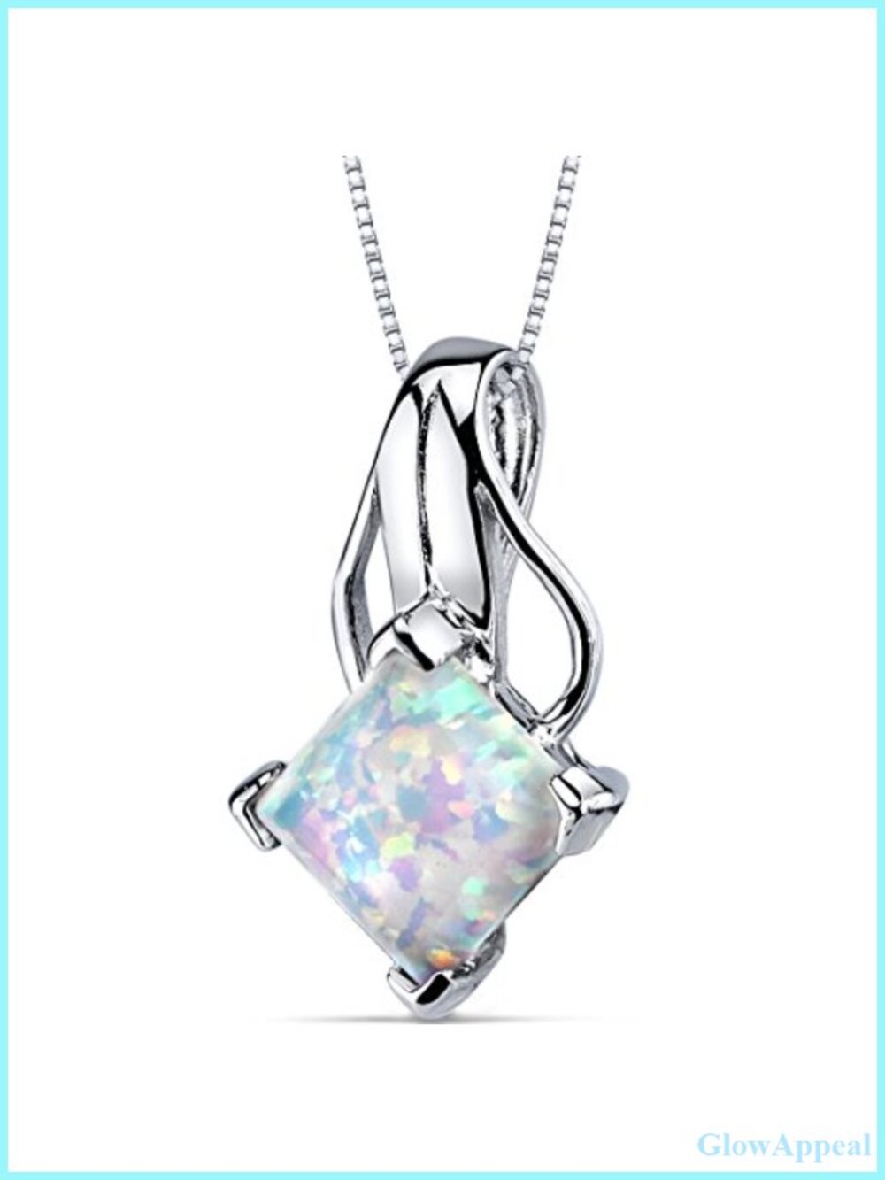 PEORA Lab Grown White Fire Opal Solitaire Pendant Necklace 925 Sterling Silver